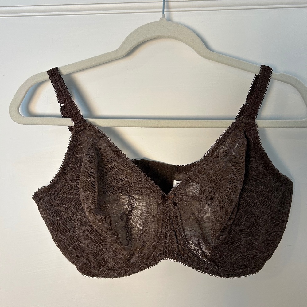 Wacoal 855136 Beyond Basics Bra Full Coverage Sheer Lace UW Womens 40DDD Brown